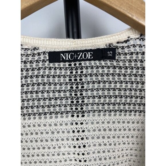 Nic + Zoe Cream Black Open Knit Linen Blend Wrap Cardigan Sweater Size XS - Picture 3 of 9